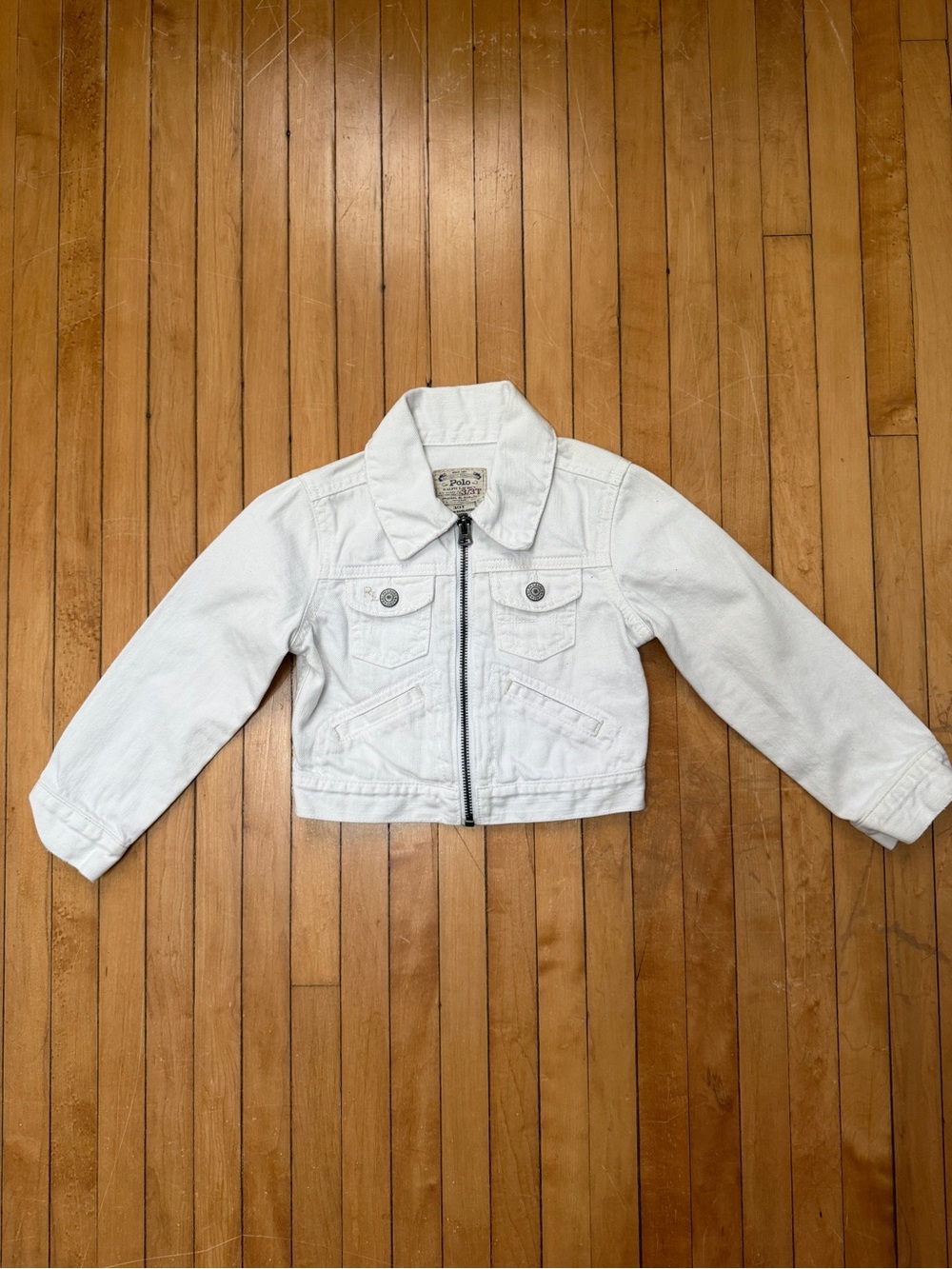Vintage Polo Ralph Lauren Girls White Denim Trucker Jacket Size 3/3T
